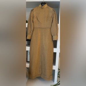 Vintage 1960s gold metallic gown stunning open knit arms & details!